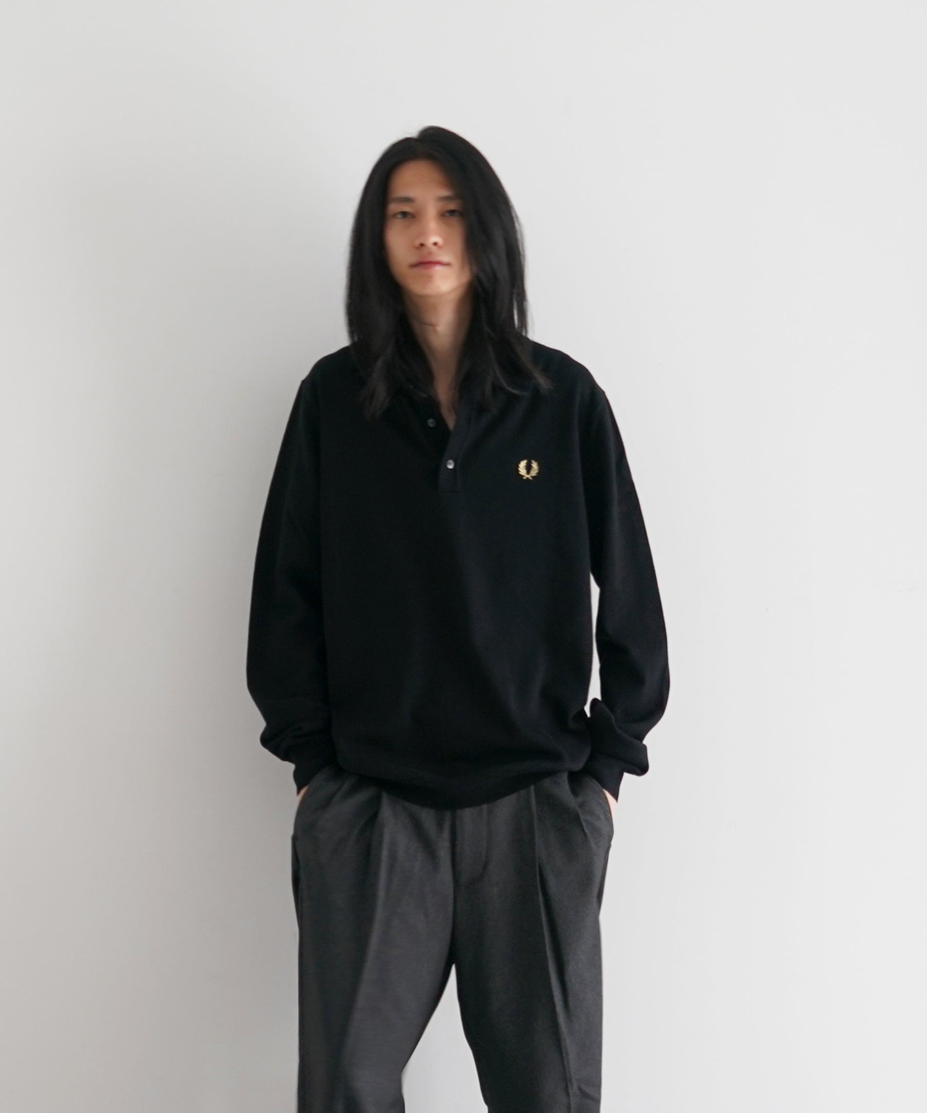 FRED PERRY Classic knitted shirt ls "BLACK"