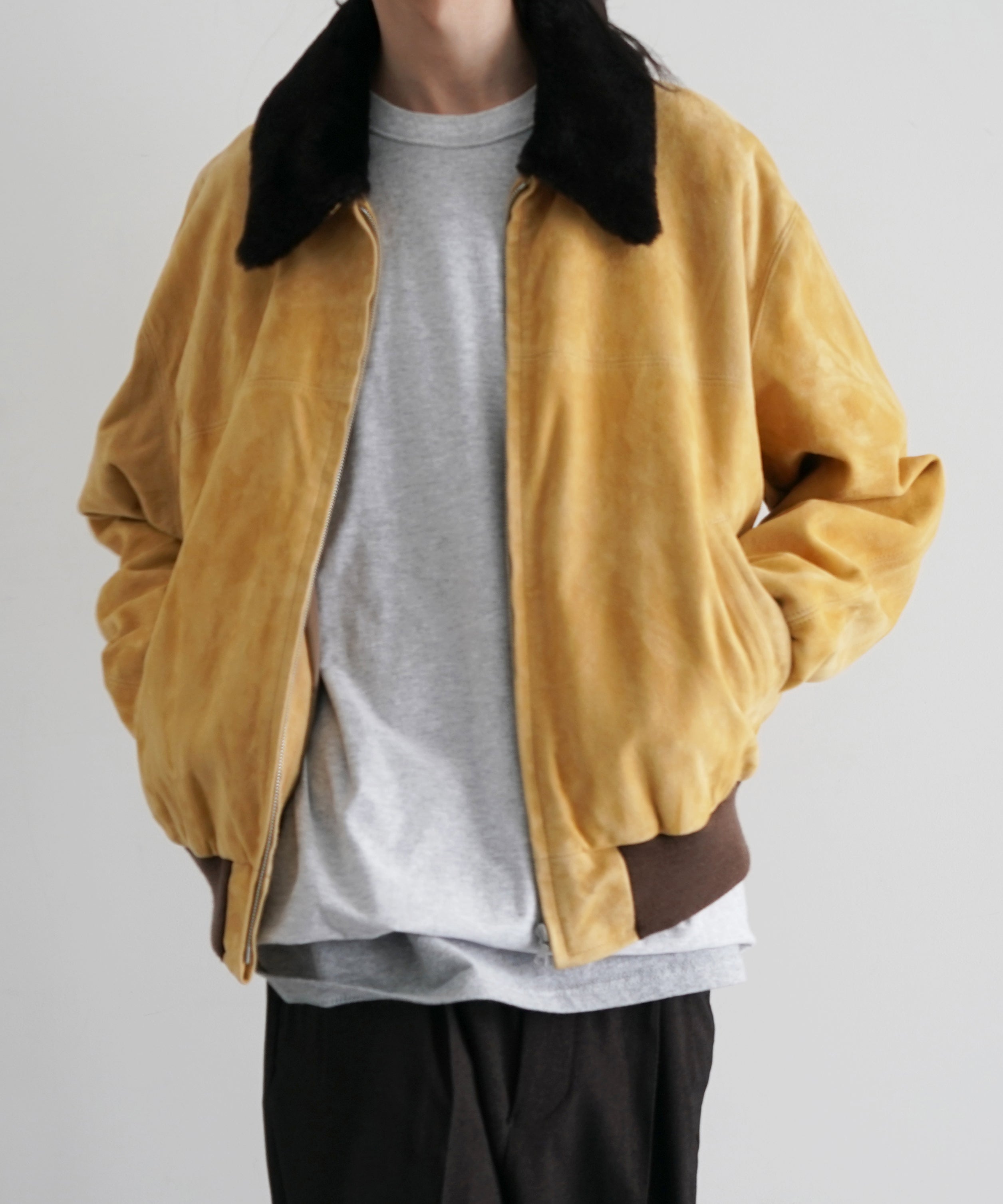AURALEE Goat suede zip blouson "DUSTY YELLOW"