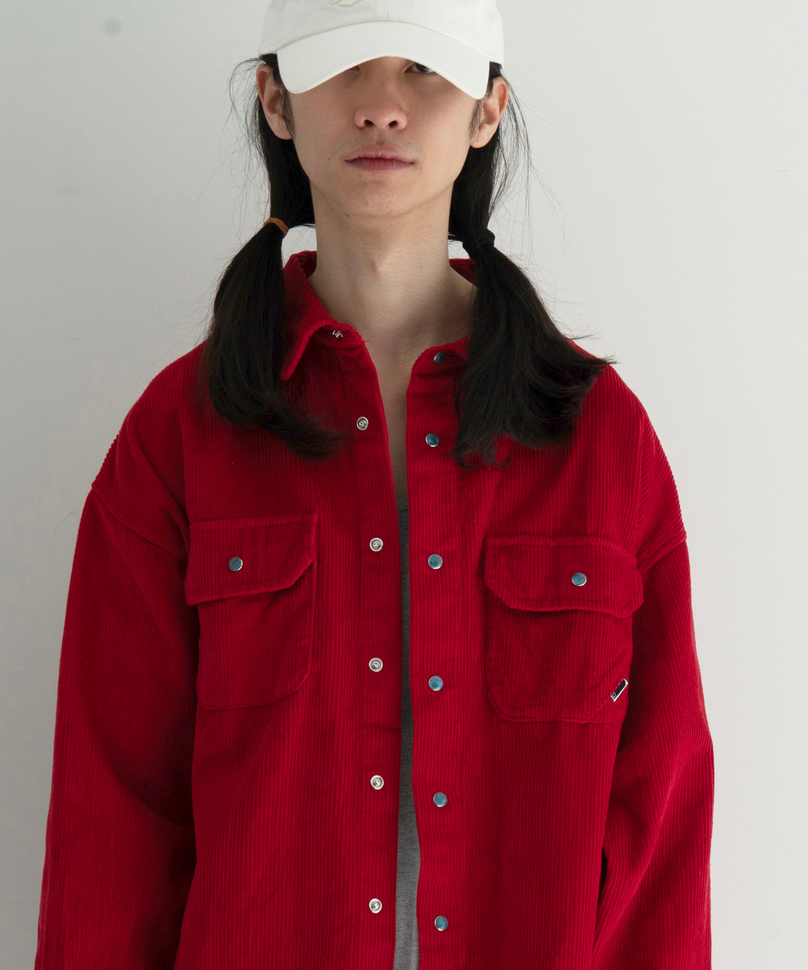 PHINGERIN Corduroy stone snap shirt jacket "B:RED"