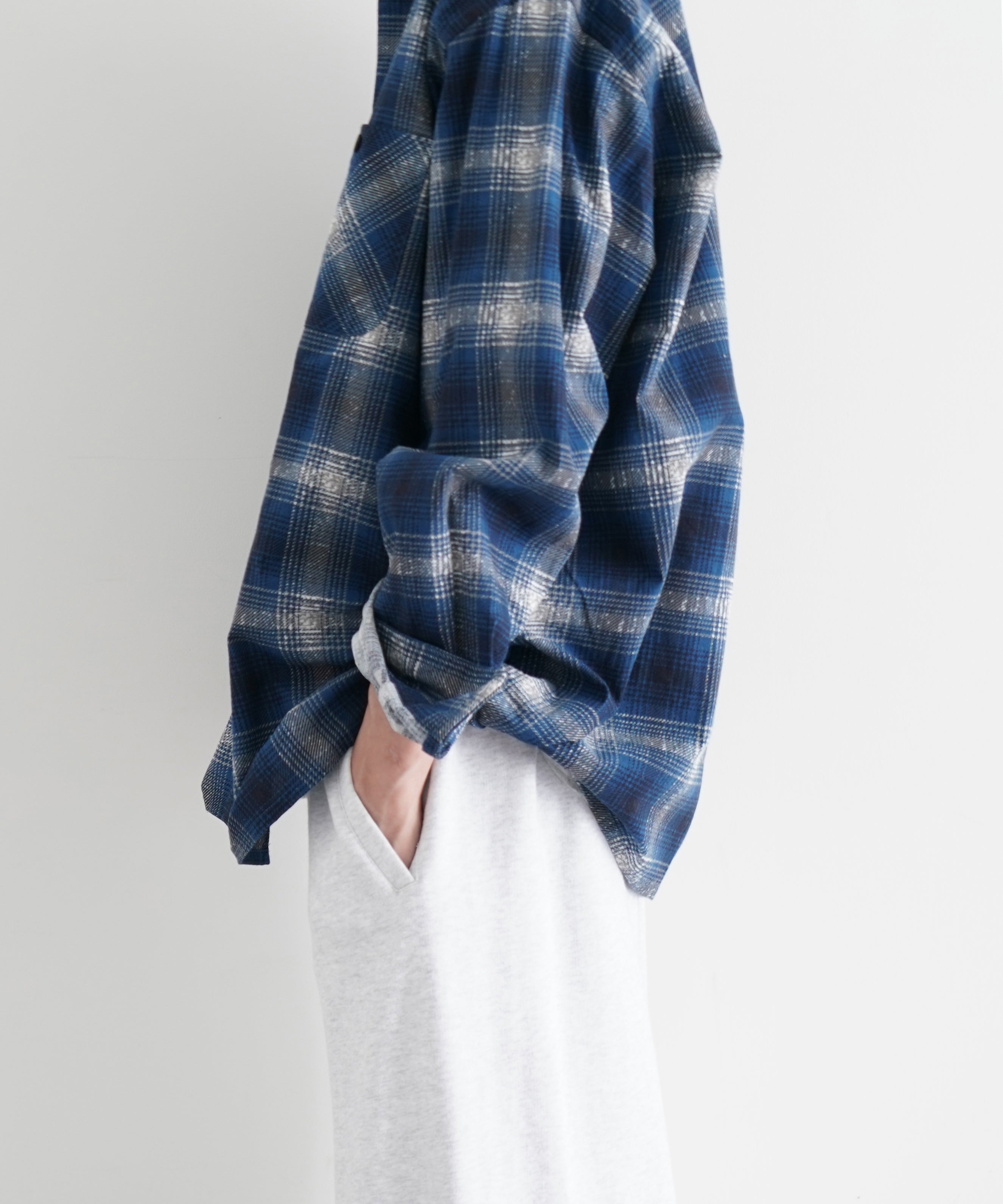 NEEDLES One - up shirt - printed flannel / plaid "BLUE"