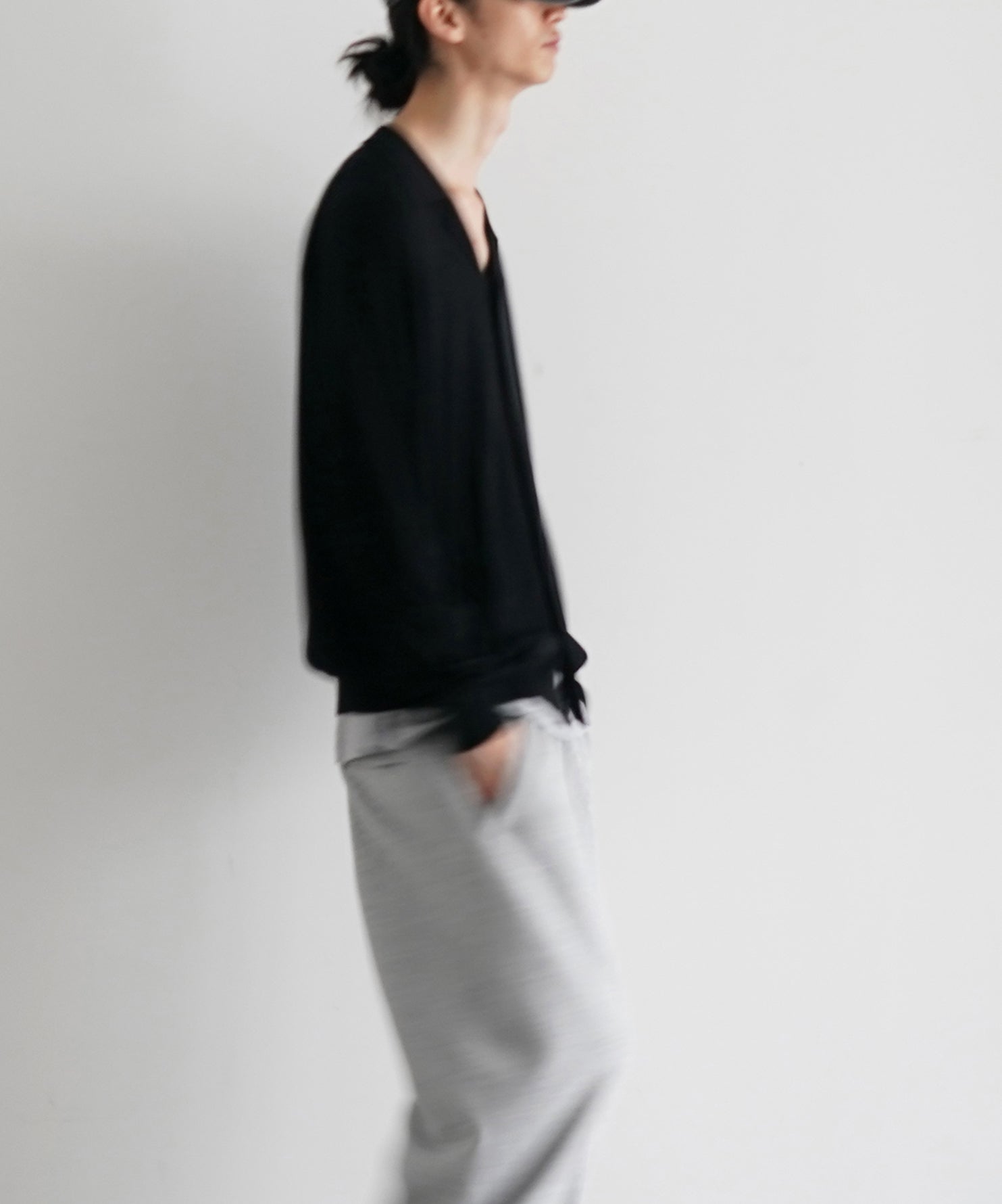 【EXCLUSIVE】crepuscule Open collar knit shirt "BLACK"