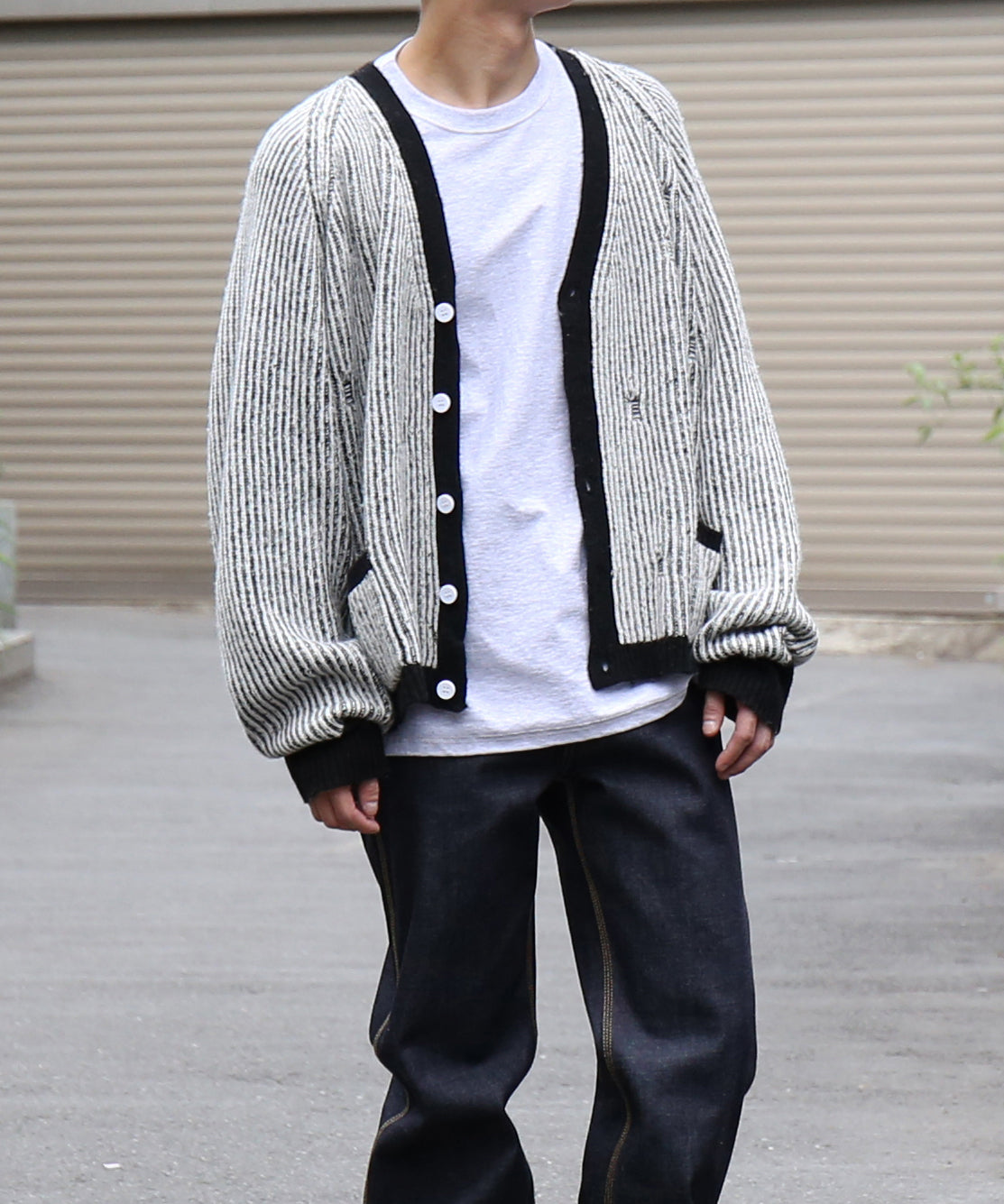 Basketcase Bleach, knit cardigan "WHITE/BLACK"
