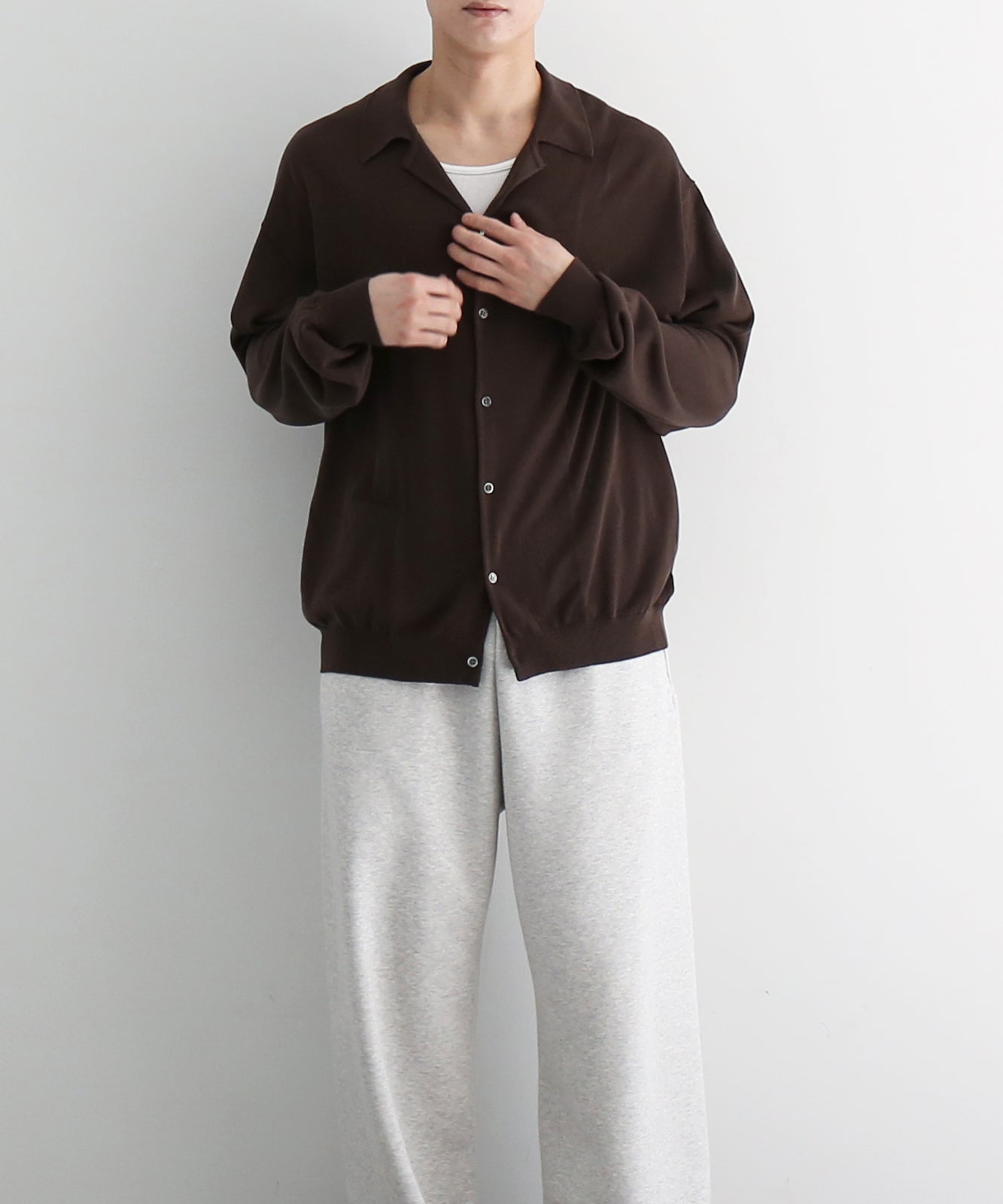 【EXCLUSIVE】crepuscule Open collar knit shirt "BLACK"