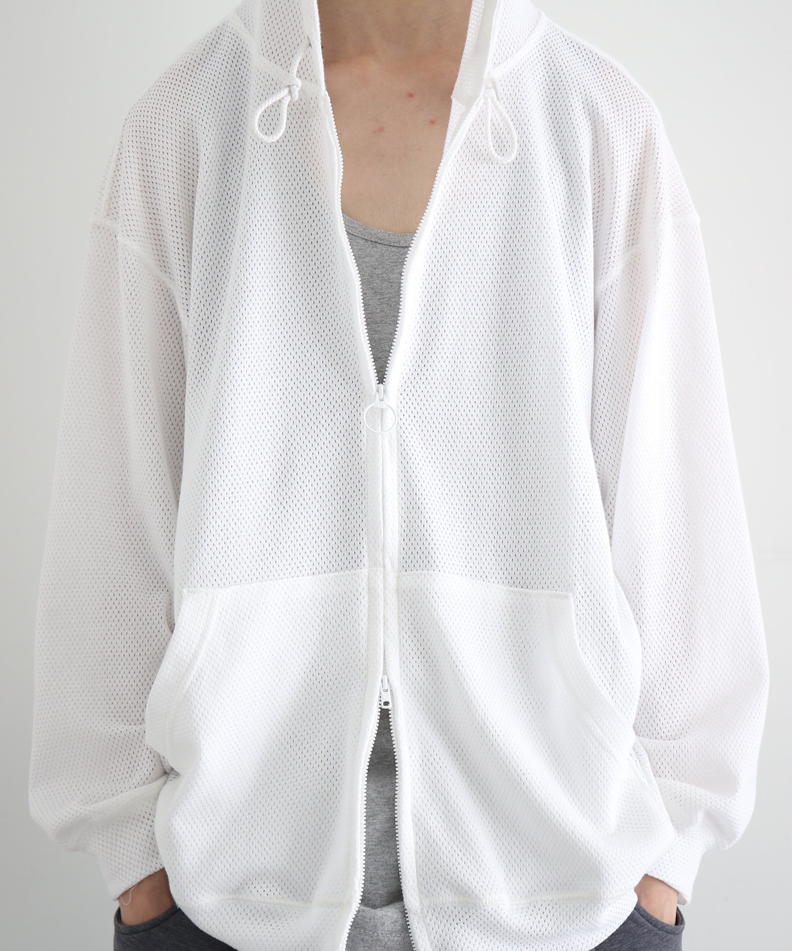 WHOWHAT Cotton mesh hoodie "WHITE"