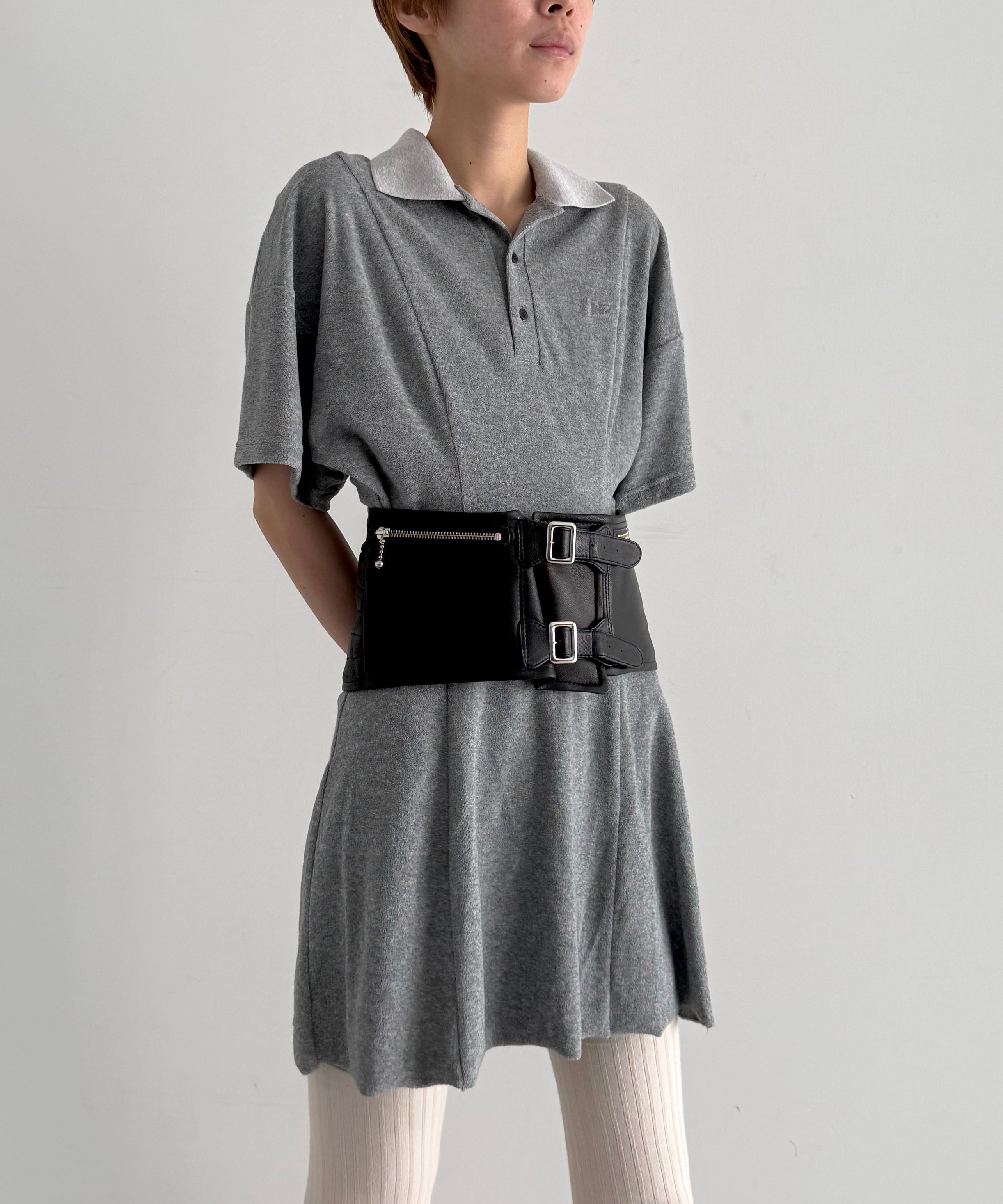 WHOWHAT Leather corset belt "BLACK×BEIGE"