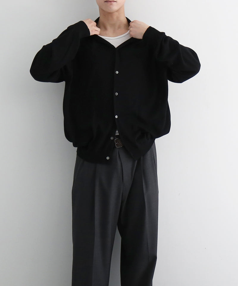 【EXCLUSIVE】crepuscule Open collar knit shirt "BLACK"