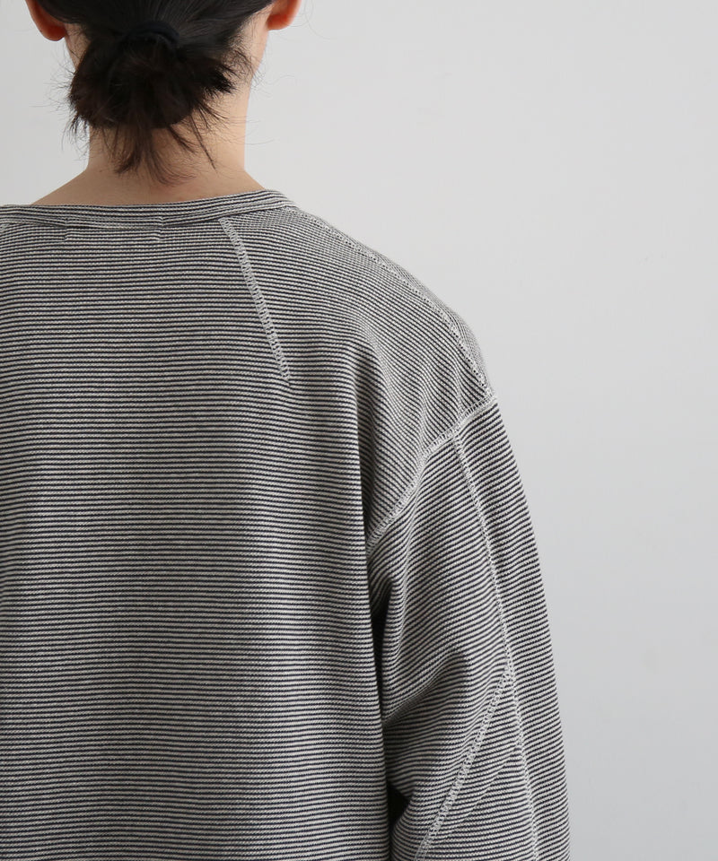 ensou. D-shaped long sleeve tee "CHARCOAL STRIPE"