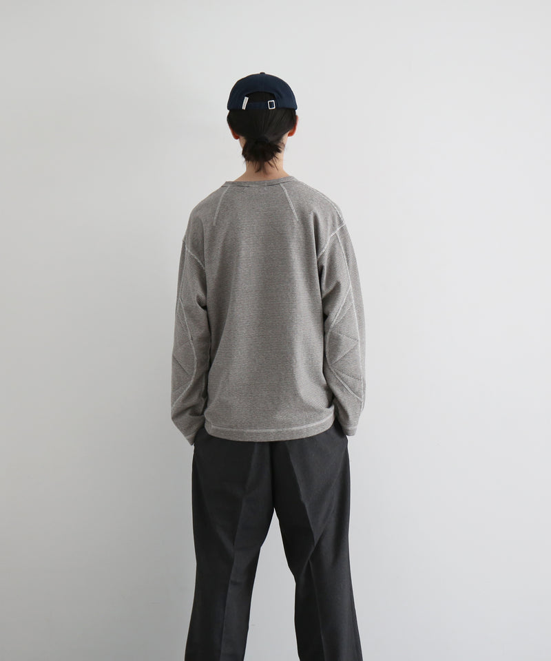 ensou. D-shaped long sleeve tee "CHARCOAL STRIPE"