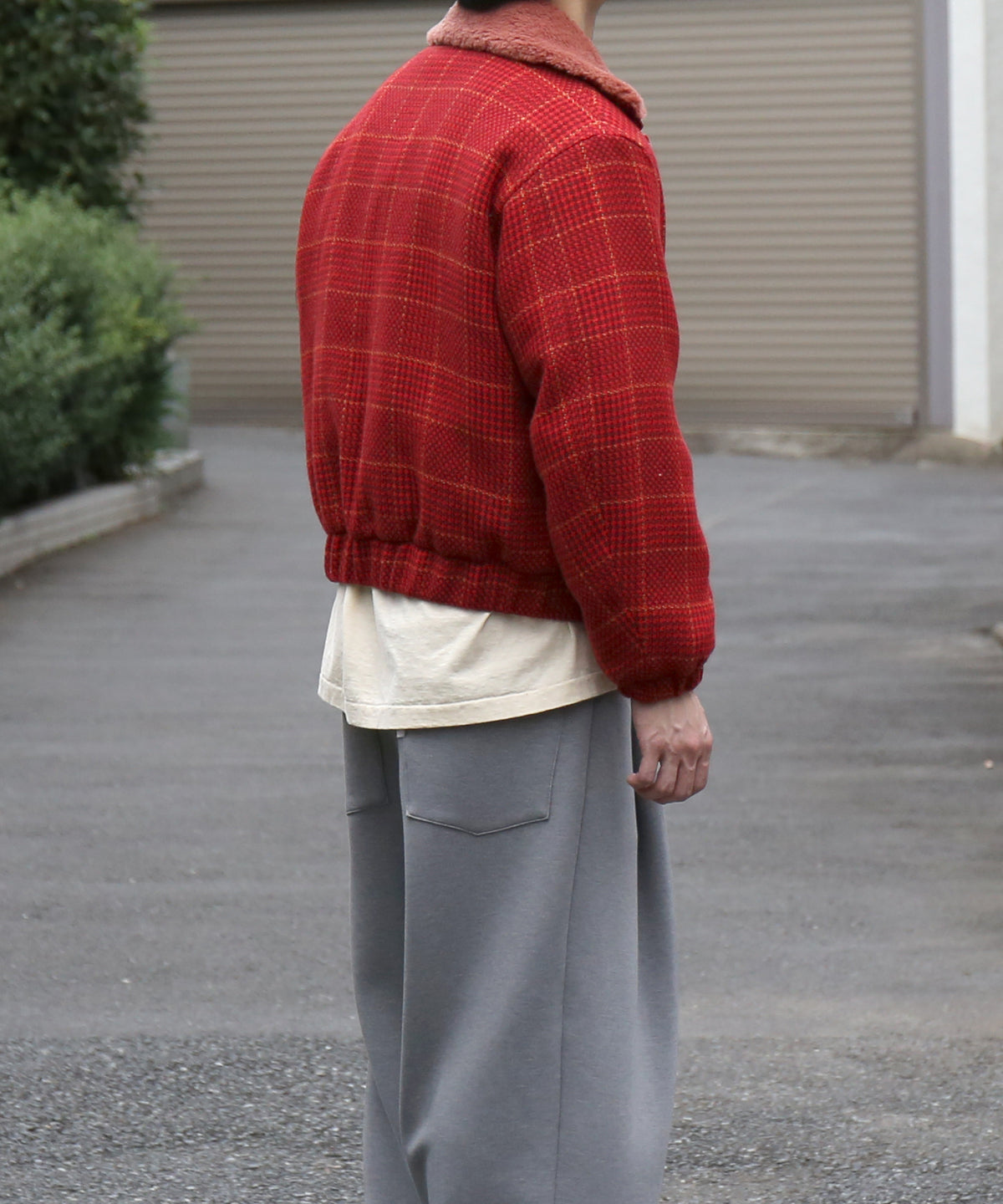 NEEDLES Lined boa jacket - houndstooth "B-RED B"