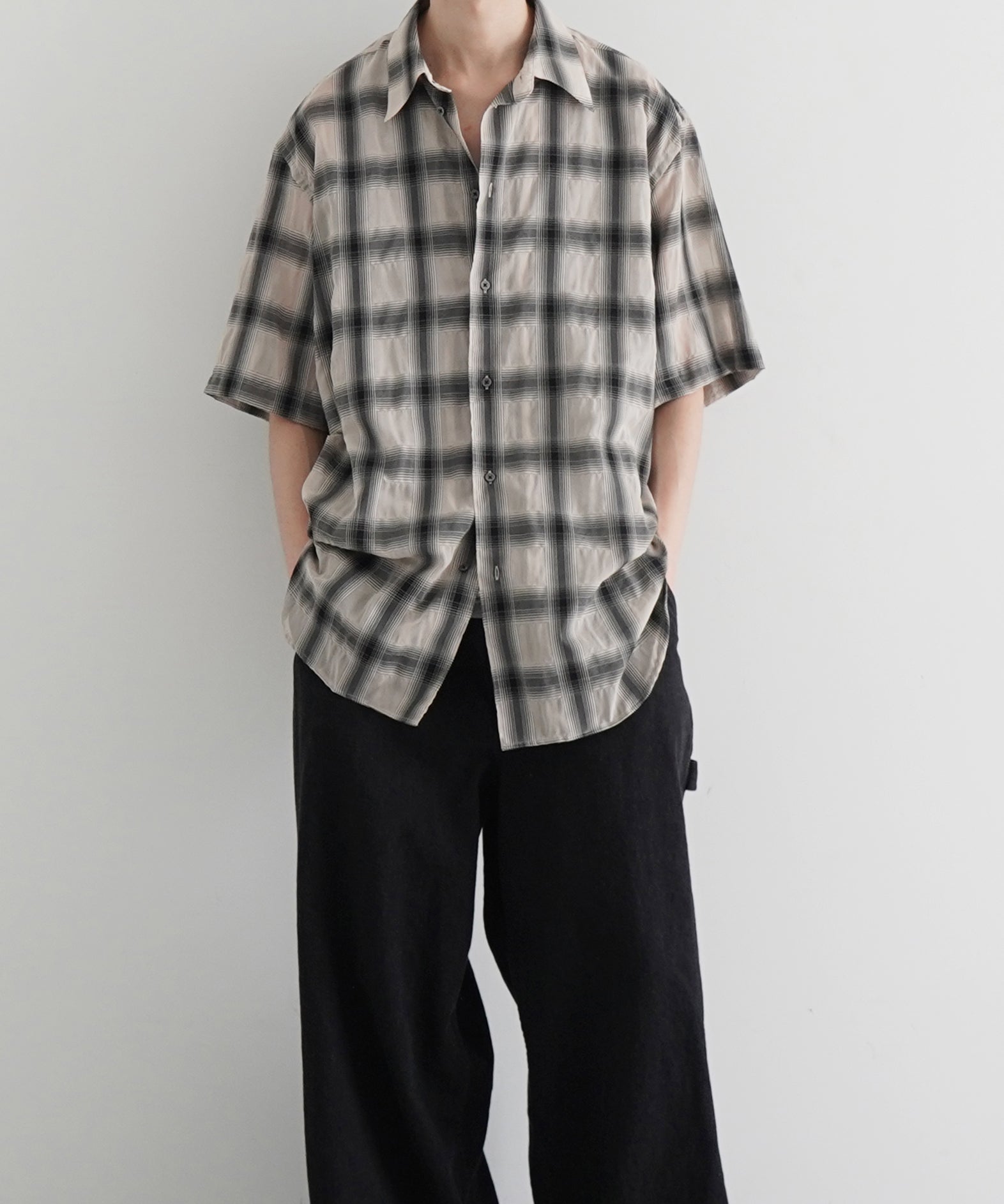 my beautiful landlet Sheer check s/s shirt "BLUE CHECK"