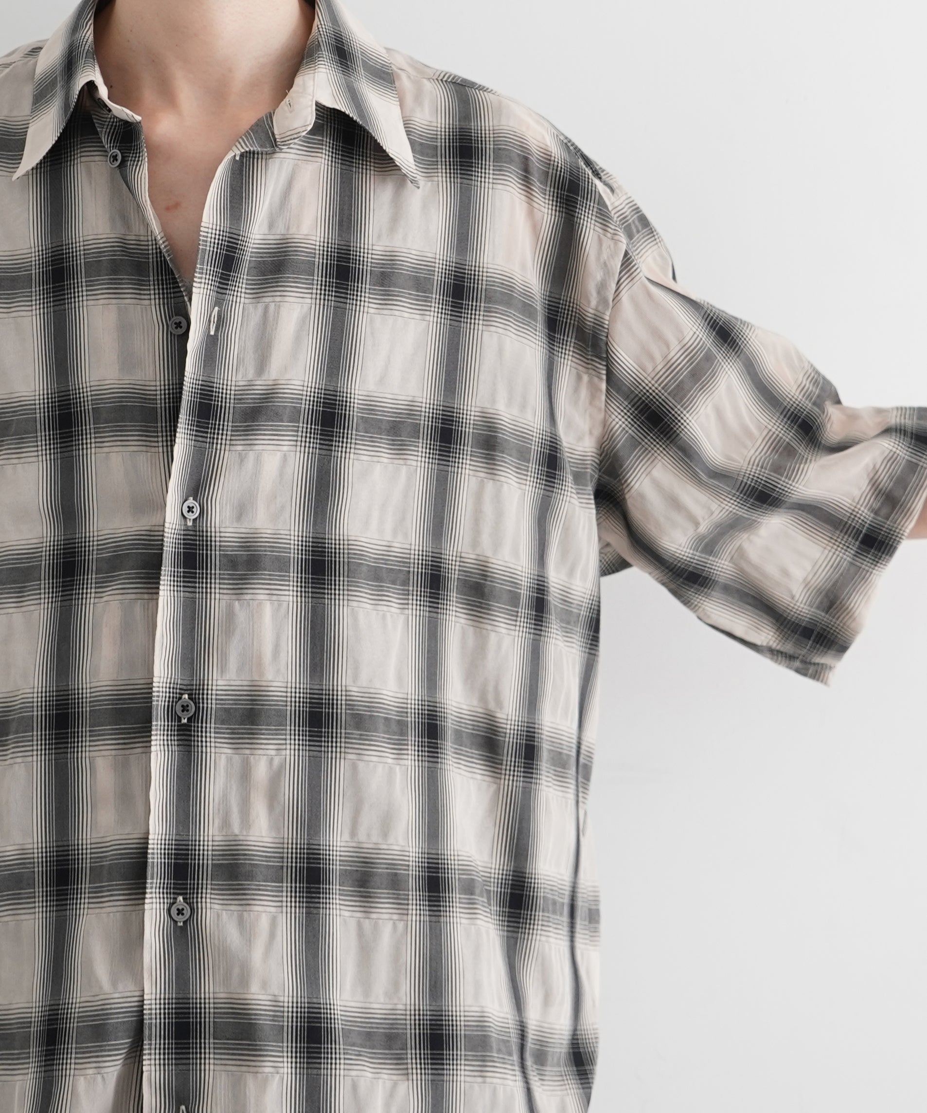 my beautiful landlet Sheer check s/s shirt "BEIGE CHECK"
