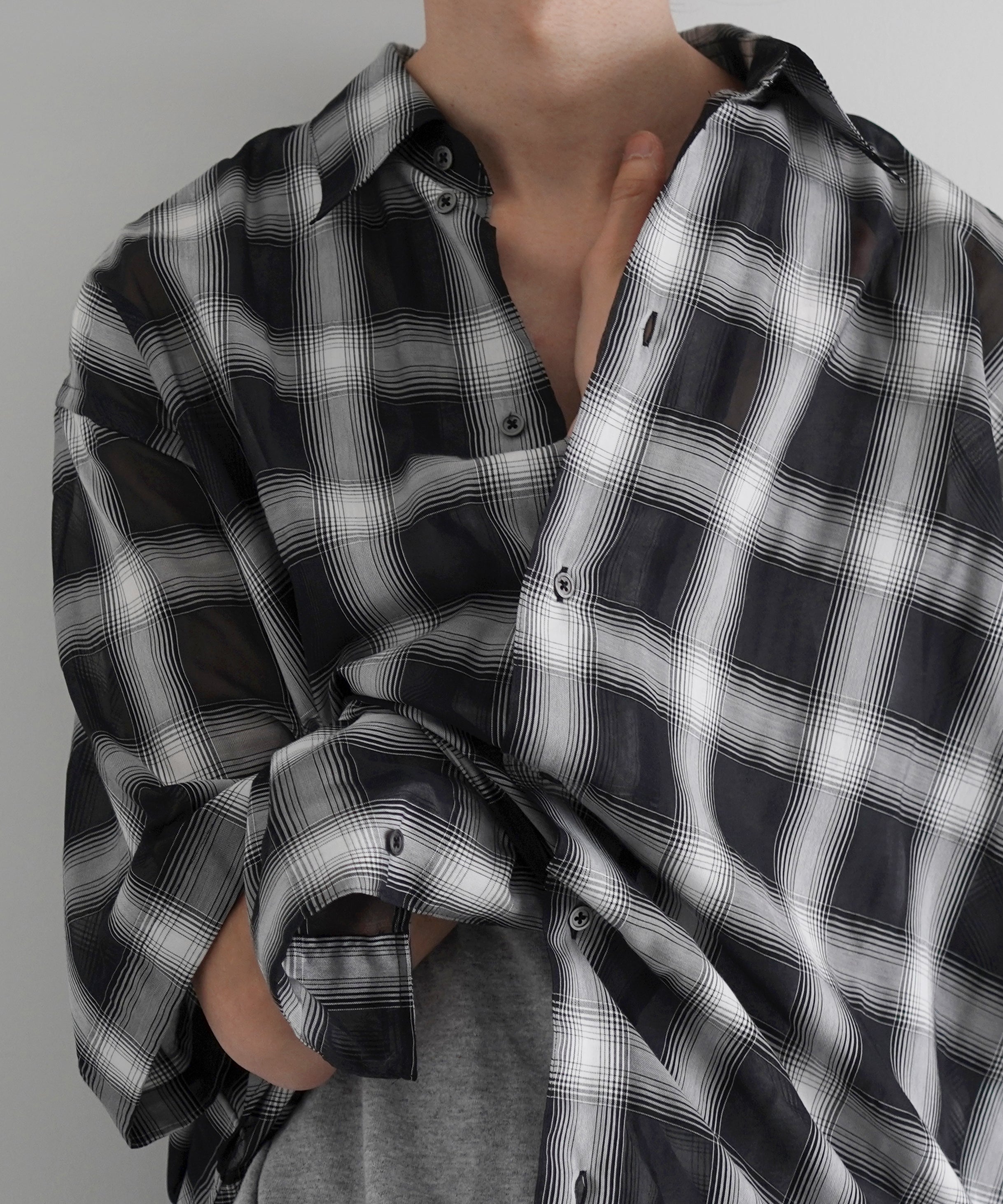 my beautiful landlet Sheer check s/s shirt "BLACK CHECK"