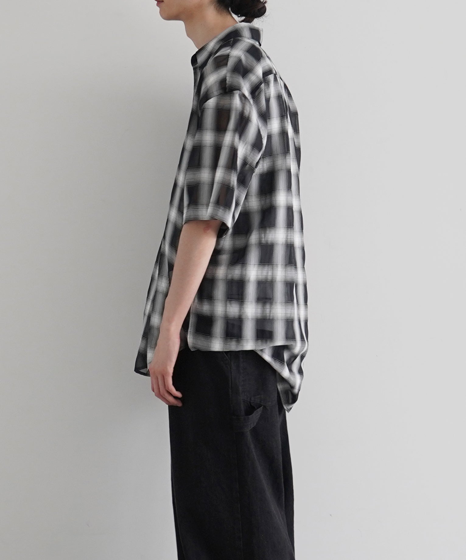 my beautiful landlet Sheer check s/s shirt "BLACK CHECK"
