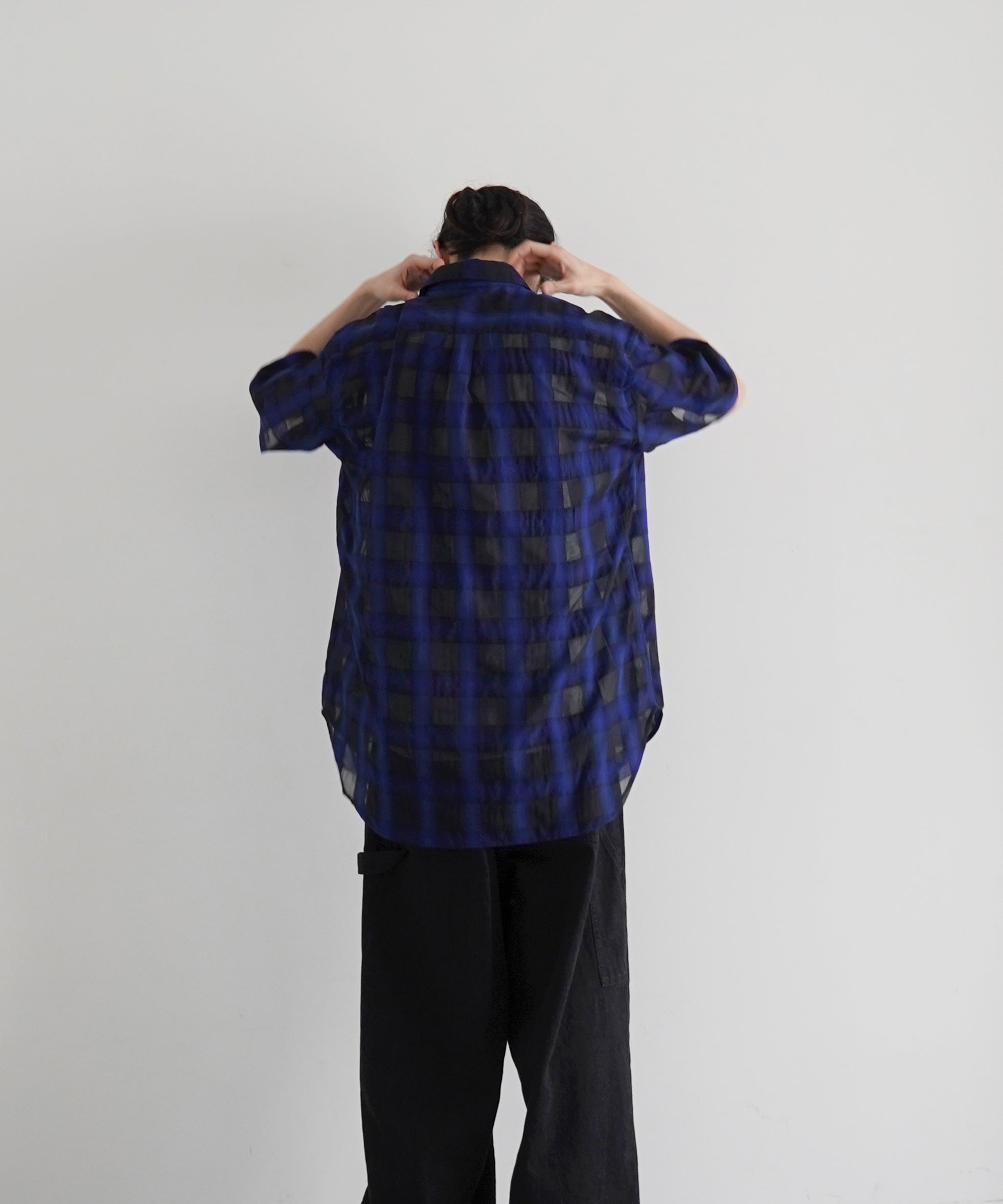 my beautiful landlet Sheer check s/s shirt "BLUE CHECK"