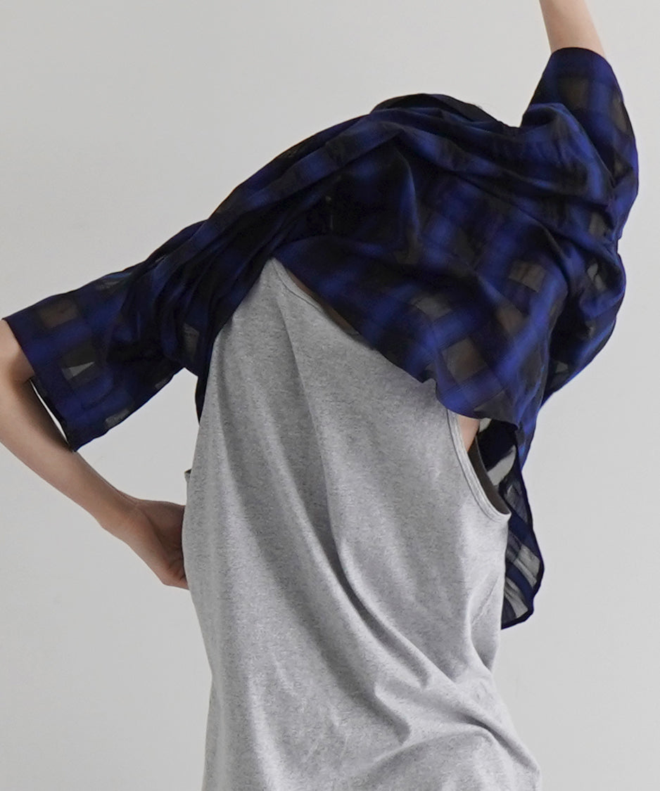 my beautiful landlet Sheer check s/s shirt "BLUE CHECK"