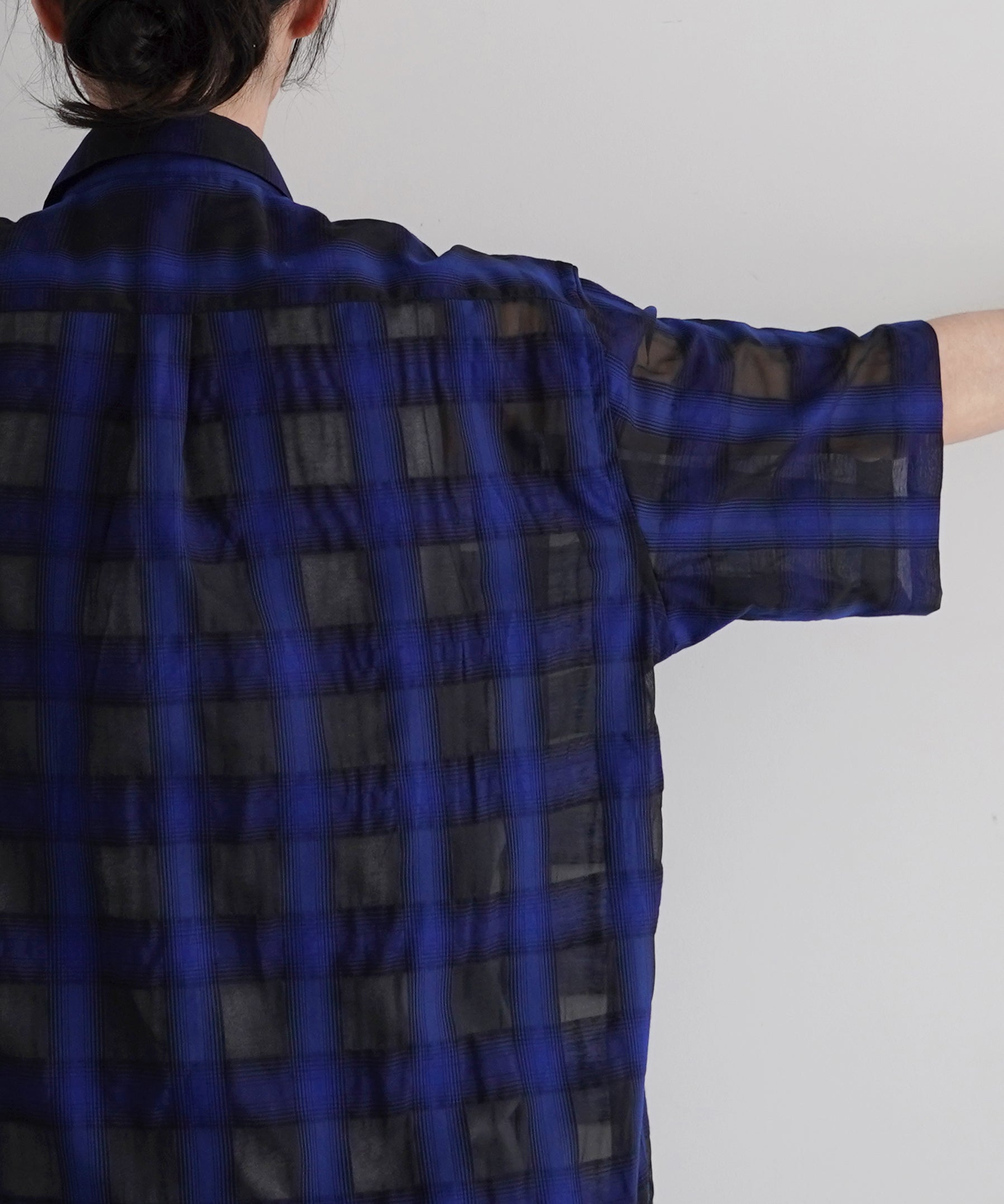 my beautiful landlet Sheer check s/s shirt "BLUE CHECK"