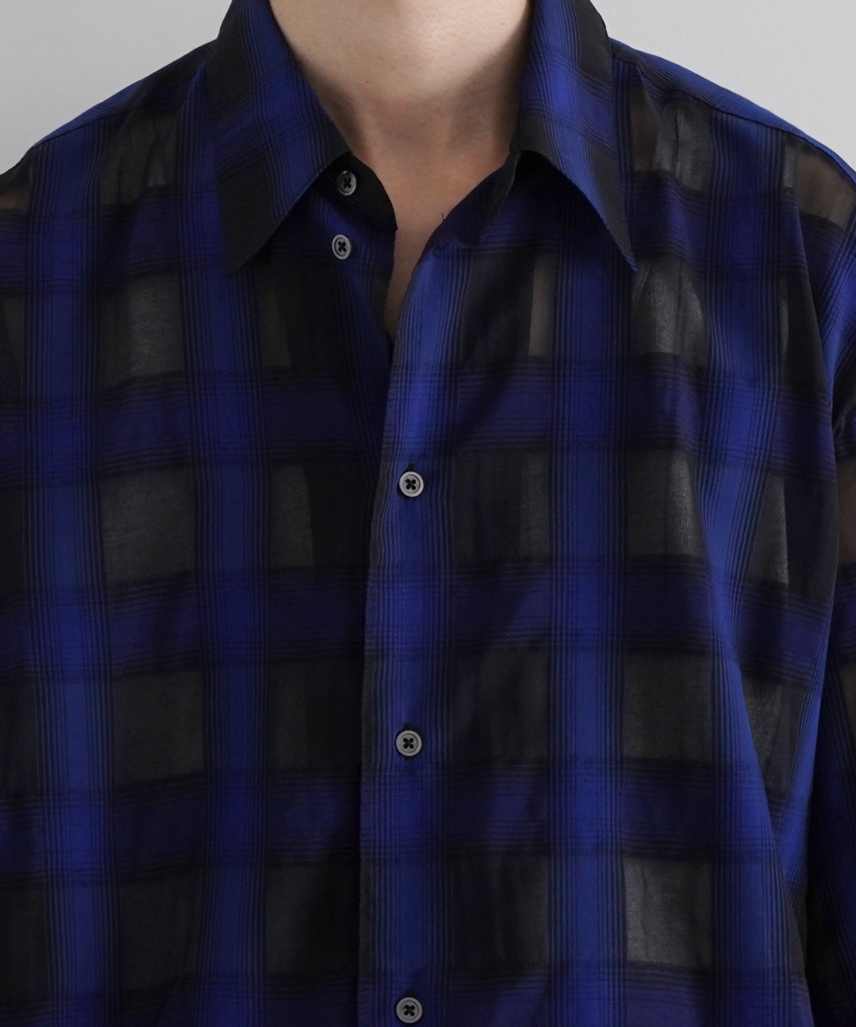 my beautiful landlet Sheer check s/s shirt "BLUE CHECK"