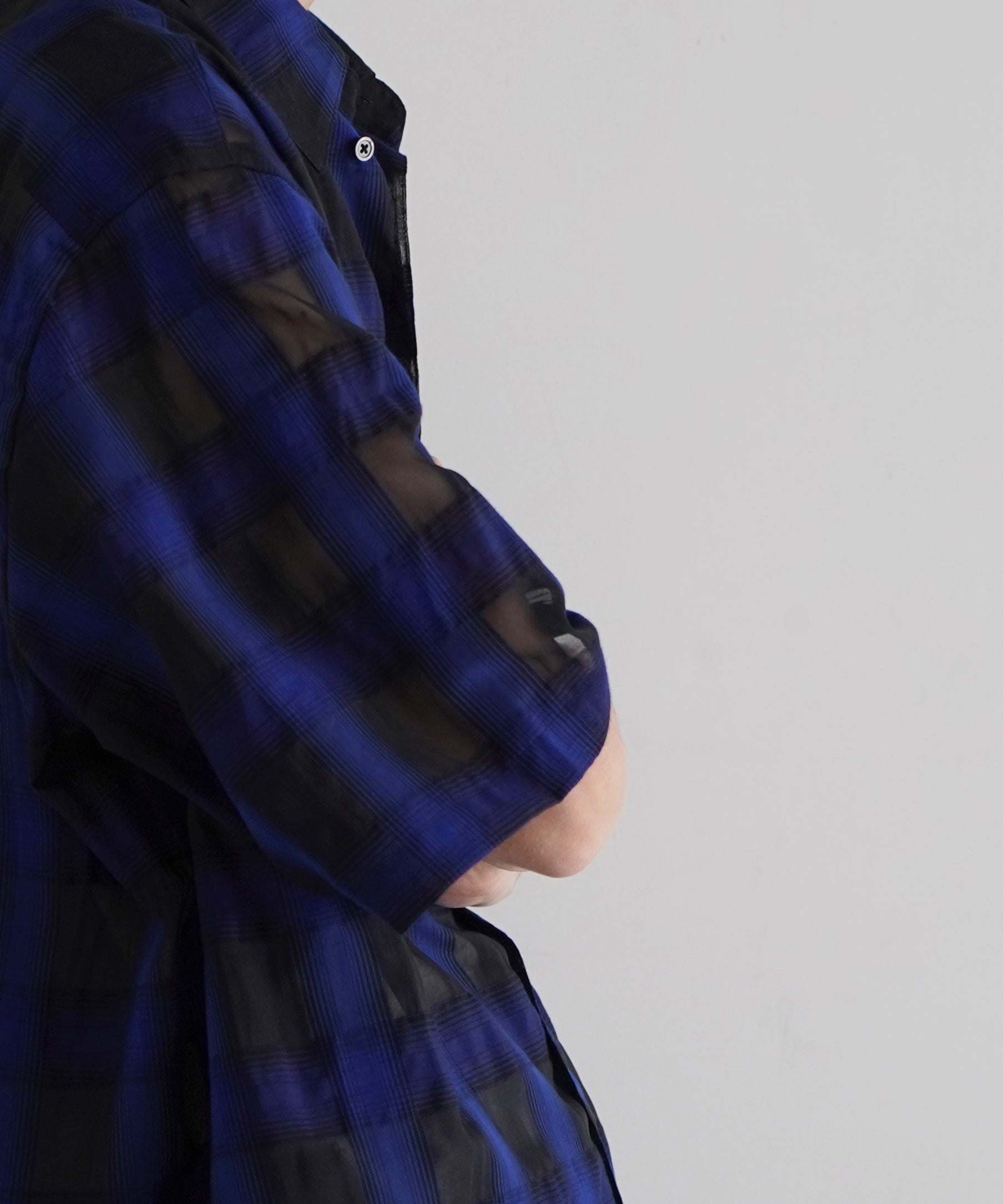 my beautiful landlet Sheer check s/s shirt "BLUE CHECK"