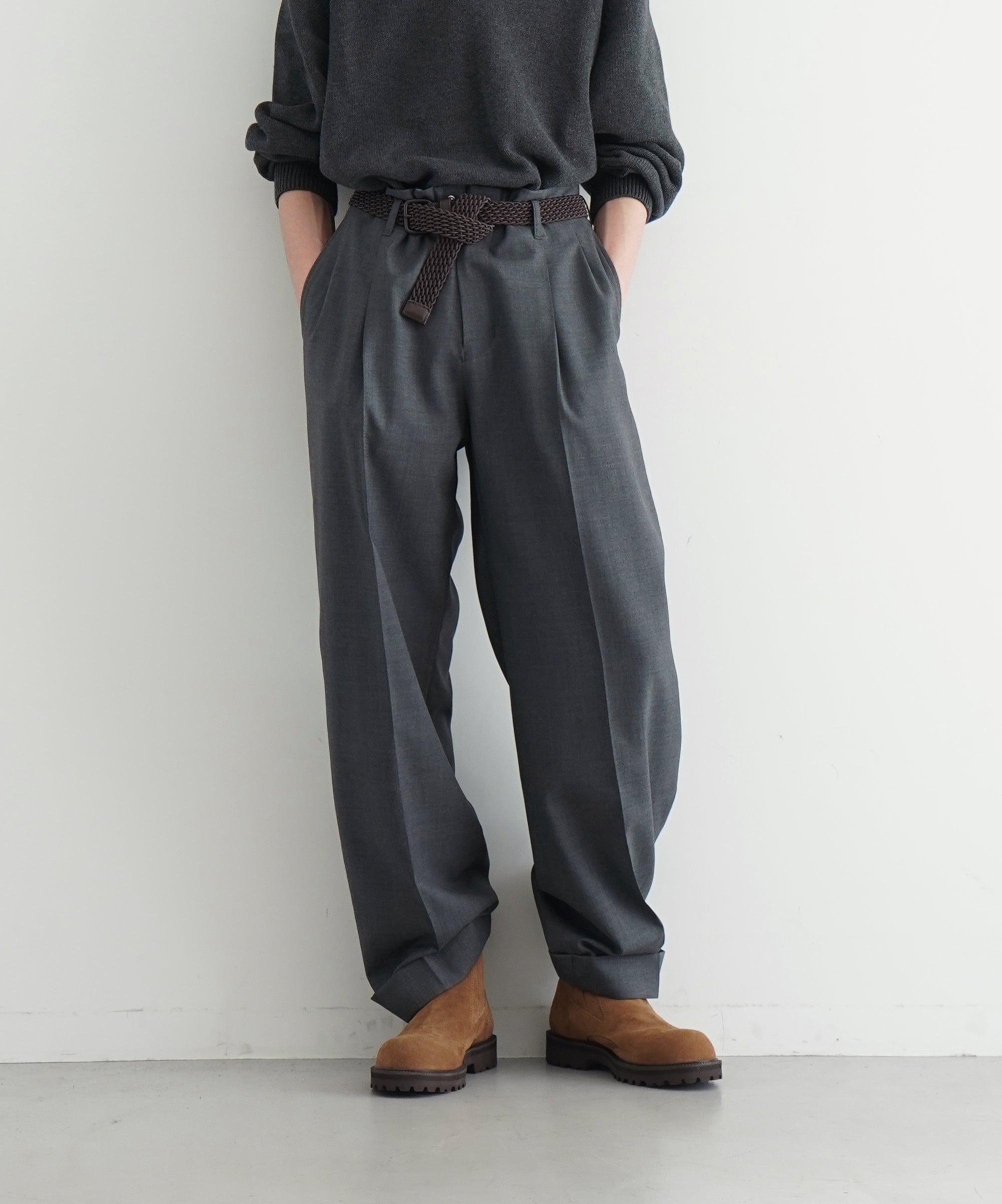KAIKO Wool wide slacks "BLACK"