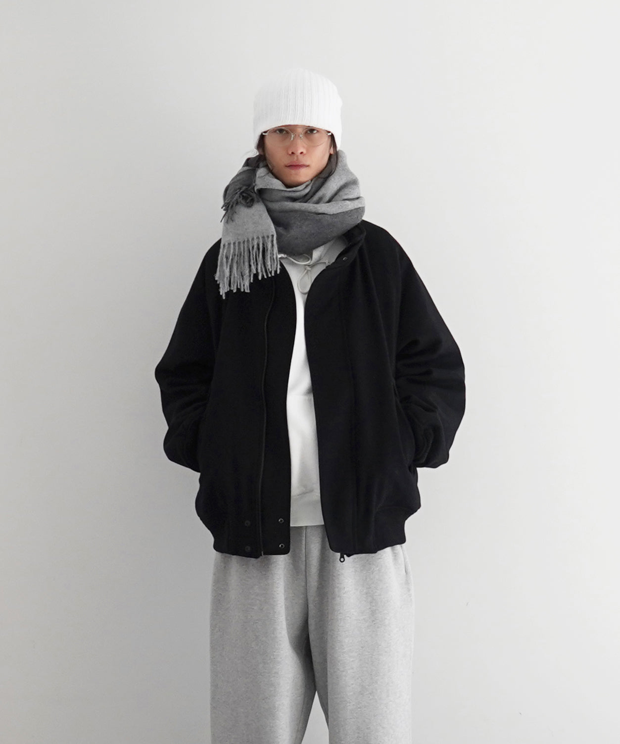 KAIKO Water-repellent wool melton blouson "BLACK"