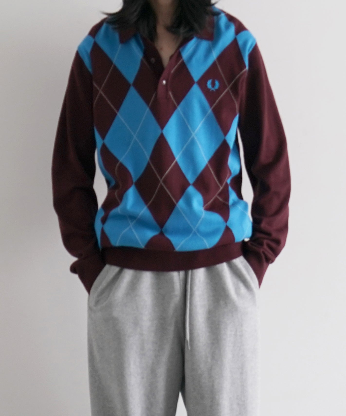 FRED PERRY フレッドペリー Argyle Panel Knitted FRED PERRY【フレッドペリー】 Argyle ls knitted shirt
