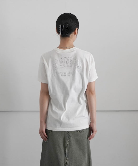 GANNI Basic Jersey Rhineslone Relaxed T-Shirt "EGRET"