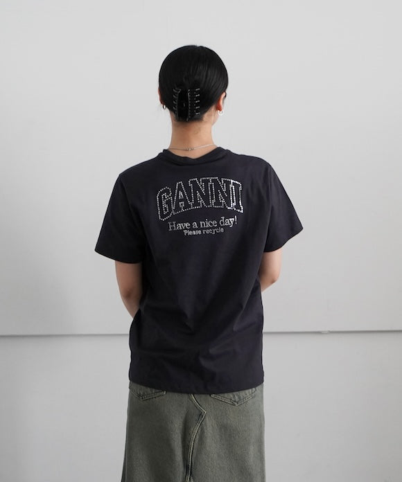 GANNI Basic Jersey Rhineslone Relaxed T-Shirt "PHANTOM"