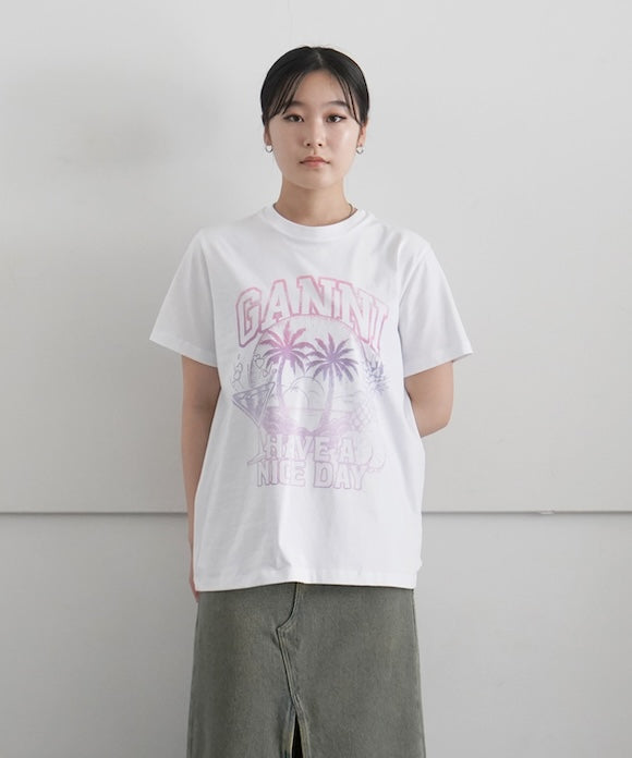 GANNI Basic Jersey Cocktail Relaxed T-Shirt "BRIGHT WHITE"