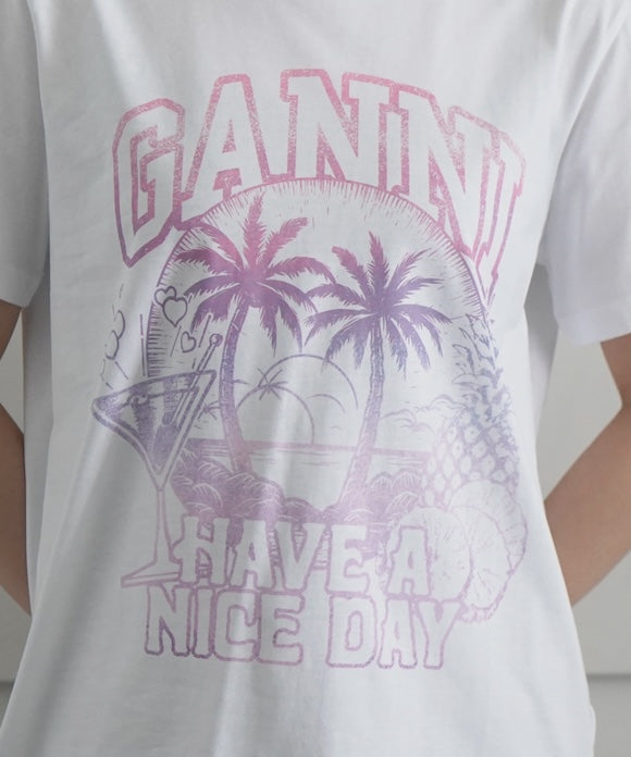 GANNI Basic Jersey Cocktail Relaxed T-Shirt "BRIGHT WHITE"