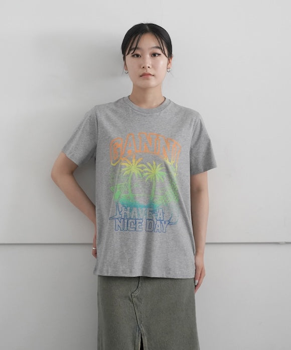 GANNI Basic Jersey Holiday Relaxed T-Shirt "PALOMA MELANGE"