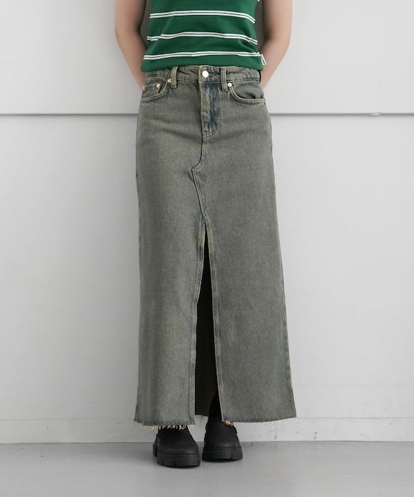 GANNI Overdyed Heavy Denim Maxi Skirt "SHITAKE"