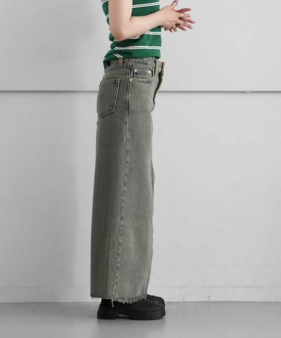 GANNI Overdyed Heavy Denim Maxi Skirt "SHITAKE"