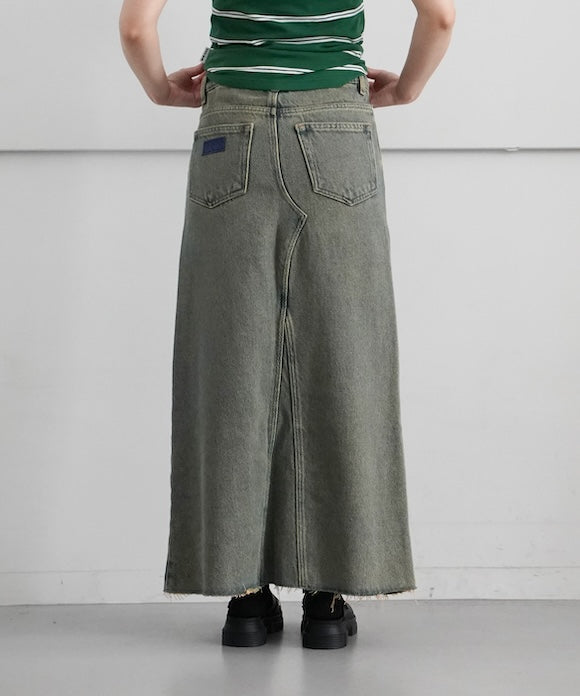 GANNI Overdyed Heavy Denim Maxi Skirt "SHITAKE"