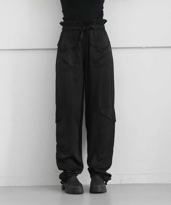 GANNI Washed Satin Pocket Pants "BLACK"