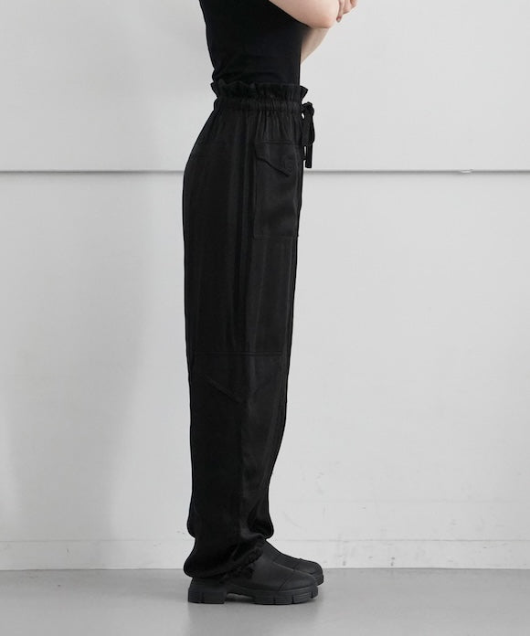 GANNI Washed Satin Pocket Pants "BLACK"