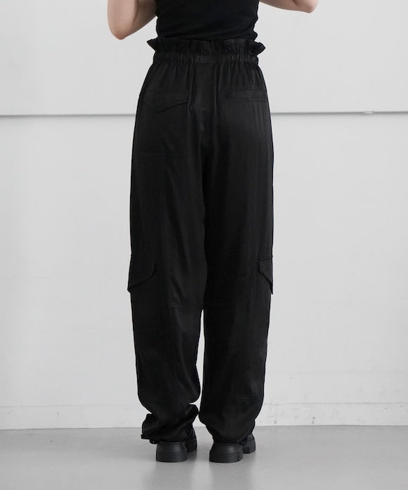 GANNI Washed Satin Pocket Pants "BLACK"