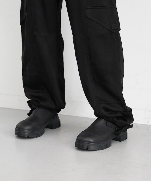 GANNI Washed Satin Pocket Pants "BLACK"