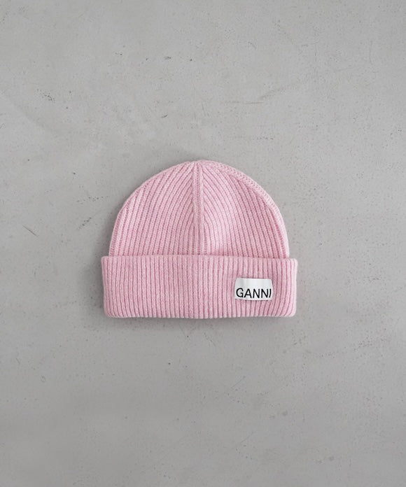 GANNI Light Structured Rib Knit Beanie "BRAZILIAN SAND"