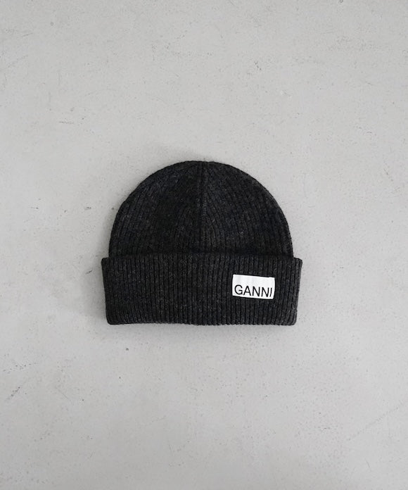 GANNI Light Structured Rib Knit Beanie "SHITAKE"