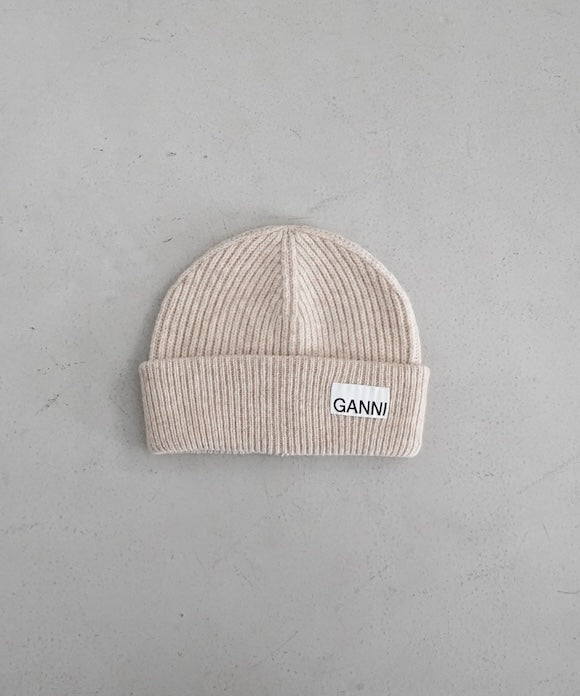 GANNI Light Structured Rib Knit Beanie "BRAZILIAN SAND"