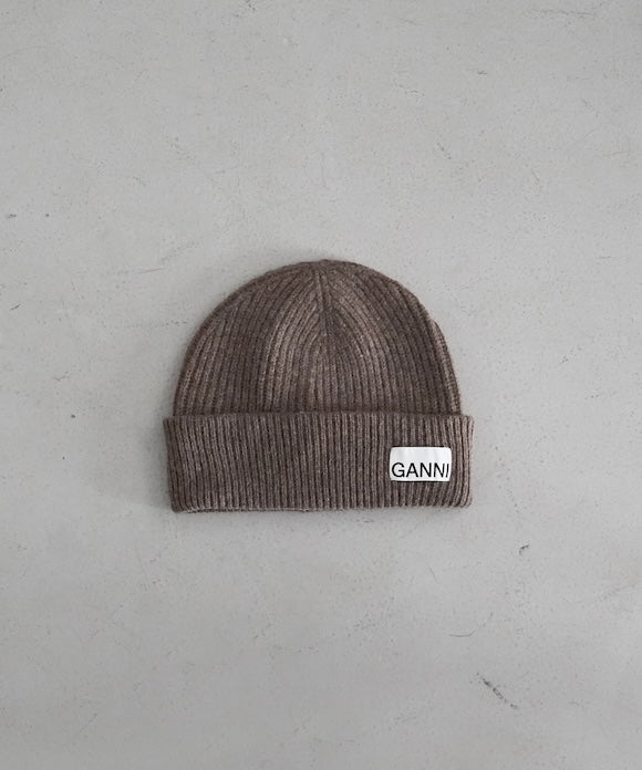 GANNI Light Structured Rib Knit Beanie "BRAZILIAN SAND"