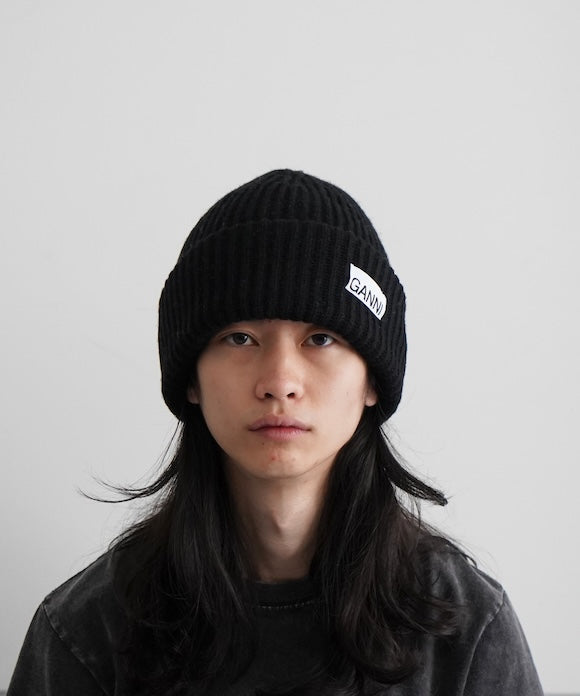 GANNI Structured Rib Beanie "BLACK"