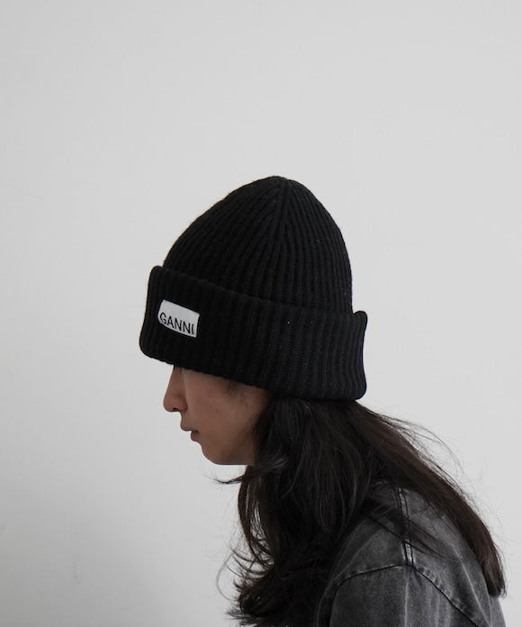 GANNI Structured Rib Beanie "BLACK"