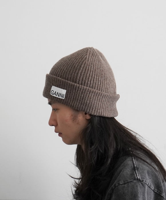 GANNI Light Structured Rib Knit Beanie "SHITAKE"