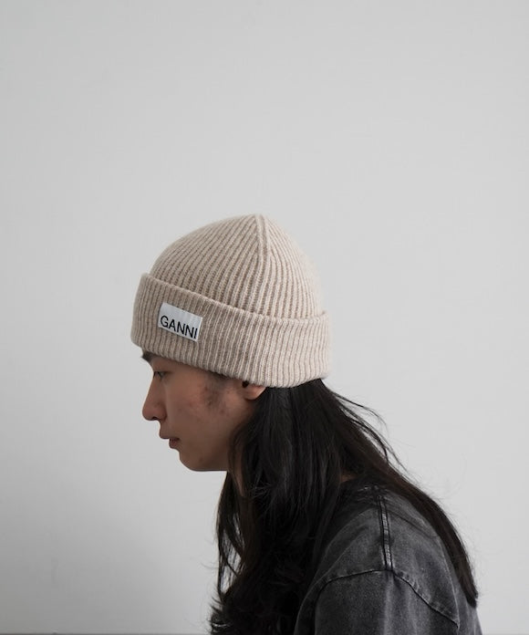 GANNI Light Structured Rib Knit Beanie "BRAZILIAN SAND"