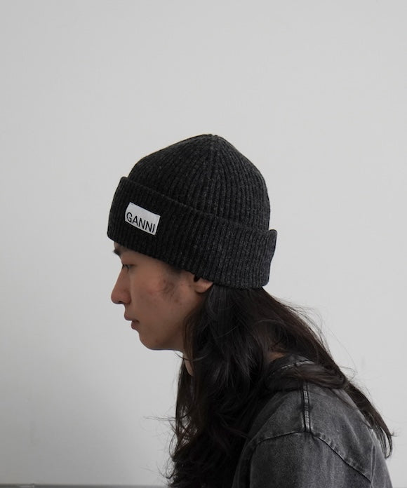 GANNI Light Structured Rib Knit Beanie "PHANTOM"