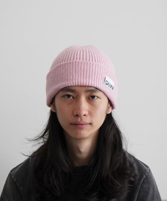 GANNI Light Structured Rib Knit Beanie "LILAC SACHET"