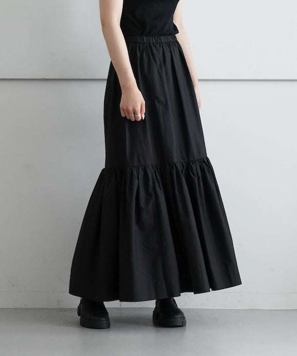 GANNI Cotton Poplin Maxi Flounce Skirt "Black"