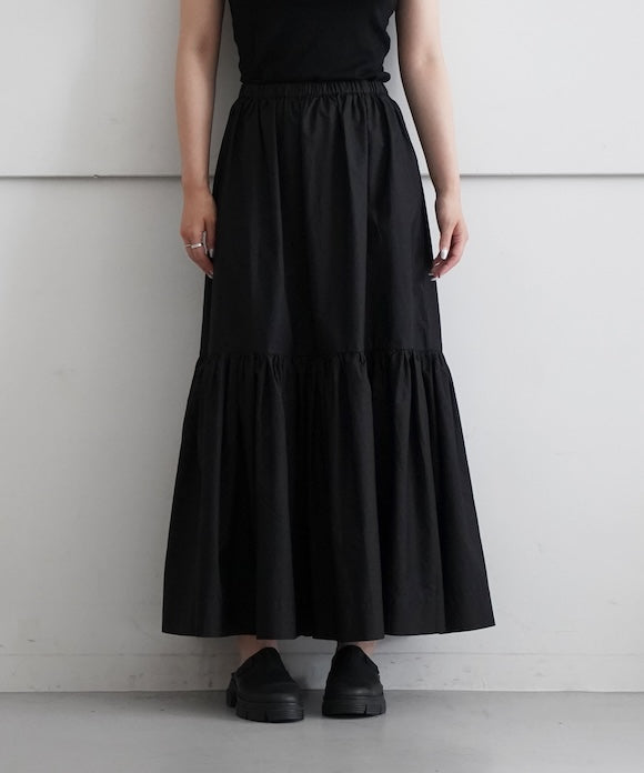 GANNI Cotton Poplin Maxi Flounce Skirt "Black"