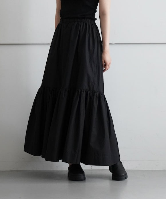 GANNI Cotton Poplin Maxi Flounce Skirt "Black"